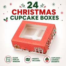 ⭐ 24PCS Christmas Themed Orange Cupcake Gift Boxes – Bakery Packaging for Holiday Treats & Desserts⭐