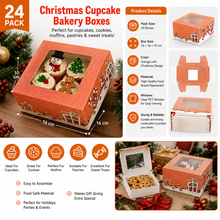 ⭐ 24PCS Christmas Themed Orange Cupcake Gift Boxes – Bakery Packaging for Holiday Treats & Desserts⭐