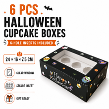 6PCS Halloween 6-Hole Cupcake Boxes with Window |  Treat Gift Packaging