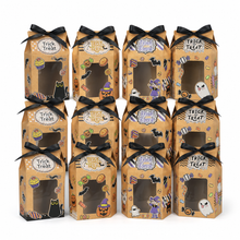 Gift for Her/Him 12 pcs Halloween Candy Boxes Featuring Ghost, Cat, And Pumpkin Designs, Halloween Kraft Paper Cookie Boxes, Halloween Night Candy Boxes, Halloween Gift Paper Boxes, Pumpkin Ghost Boxes