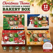 Christmas Theme 12-Hole Cupcake & Cookie Bakery Box – 12PCS Red, Green & Blue Holiday Gift Packaging for Cupcakes, Cookies & Desserts