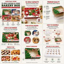 Christmas Theme 12-Hole Cupcake & Cookie Bakery Box – 12PCS Red, Green & Blue Holiday Gift Packaging for Cupcakes, Cookies & Desserts
