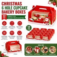 Christmas 6 hole cupcake bakery box  12 pcs
