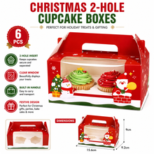 6pcs Christmas 2-Hole Cupcake Bakery Boxes with Inserts – Holiday Gift Packaging for Cupcakes, Muffins, Desserts & Christmas Treats