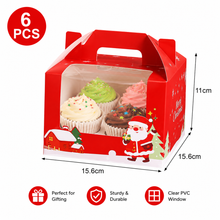 6pcs Gift for Her/Him Christmas New Handle Box 4-Cavity/Holes Transparent PVC Window Muffin, Colorful & Firm Gift Box Packaging for Parties, Family, Friends, Colleague Activities, Weddings, Christmas Trees, Classrooms, Party Favors, Art & Craft, 4 hole