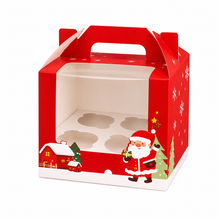 12pcs Gift for Her/Him Christmas New Handle Box 4-Cavity/Holes Transparent PVC Window Muffin, Colorful & Firm Gift Box Packaging for Parties, Family, Friends, Colleague Activities, Weddings, Christmas Trees, Classrooms, Party Favors, Art & Craft, 4 hole