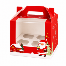 12pcs Gift for Her/Him Christmas New Handle Box 4-Cavity/Holes Transparent PVC Window Muffin, Colorful & Firm Gift Box Packaging for Parties, Family, Friends, Colleague Activities, Weddings, Christmas Trees, Classrooms, Party Favors, Art & Craft, 4 hole