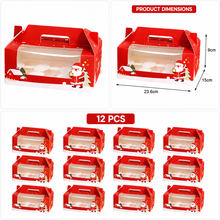 Red Christmas Themed 6 hole cupcake bakery box 12pcs carry handle