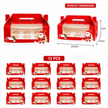 Red Christmas Themed 6 hole cupcake bakery box 12pcs carry handle
