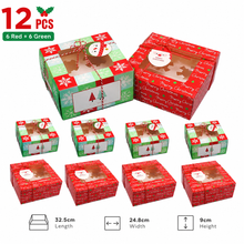12PCS Christmas Red Green Cookie cupcake bakery box including inserts, ribbon and tags