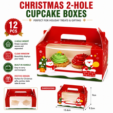 12pcs Christmas 2-Hole Cupcake Bakery Boxes with Inserts – Holiday Gift Packaging for Cupcakes, Muffins, Desserts & Christmas Treats