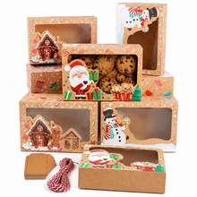 Gift for Her/Him 12pcs of New Creative Cartoon Brown Kraft Paper Window Gift Boxes Measuring 22.0*14.99*6.99 cm, Featuring Santa Claus, Gingerbread Men, Snowmen, And Penguins, Perfect for Christmas Party Gift Boxes Including Strings And Cards