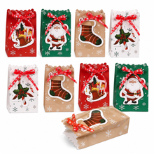 12pcs Christmas Cookie & Treat Gift Bags with Ribbon – Red Green White Brown Holiday Bakery Packaging, 12 × 7 × 18 cm