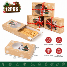 12PCS Christmas Cookie Bakery Boxes – Santa & Elf Design Gift Packaging for Holiday Treats