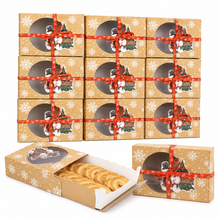12PCS Christmas Cookie Bakery Boxes – Santa & Elf Design Gift Packaging for Holiday Treats
