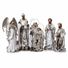 40cm Silver & White Holy Family Nativity Set with Manger – 35–50cm Christmas Religious Scene Decoration PRE ORDER
