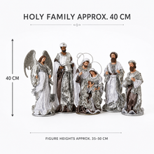 40cm Silver & White Holy Family Nativity Set with Manger – 35–50cm Christmas Religious Scene Decoration PRE ORDER