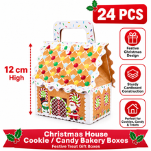 24-Pack Christmas House Cookie & Candy Boxes – Gingerbread Bakery Treat Gift Boxes with Handles, 12 cm High