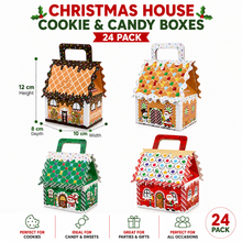 24-Pack Christmas House Cookie & Candy Boxes – Gingerbread Bakery Treat Gift Boxes with Handles, 12 cm High