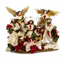 12.5’’ Red & White Christmas decor handmade religious nativity  Scene with Angels and Manger - 51 cm