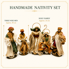 Handmade Christmas Nativity Set with Holy Family & Three Wise Men – 24cm Religious Christmas Decoration, 30cm Kings