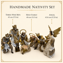 15.5" Christmas Religious Handmade Nativity Set - Holy Family (40 cm) & Three Wise Men (17.5", 45 cm) with Angel (17.25")