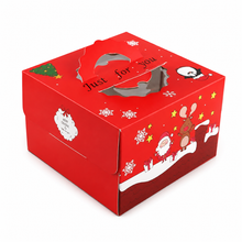 6-Pack Red Christmas Cake Boxes with Handle – Festive Bakery Gift Packaging, 25.8 × 25.8 × 17 cm