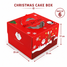 6-Pack Red Christmas Cake Boxes with Handle – Festive Bakery Gift Packaging, 25.8 × 25.8 × 17 cm