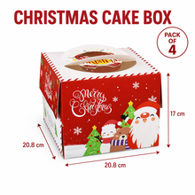 4-Pack Red & White Christmas Cake Boxes with Handles – Festive Bakery Gift Boxes, 20.8 × 20.8 × 17 cm
