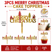 3PCS Merry Christmas Red & Gold Cake Toppers | Glitter Merry Christmas Cake Decorations for Christmas Cakes, Cupcakes, Dessert Tables & Holiday Parties