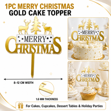 3PCS Gold Merry Christmas Cake Topper Reindeer Decorations | Glitter Xmas Cake Picks for Holiday Party Dessert Decor