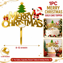 1pc Merry Christmas Gold Cake Toppers | Glitter Merry Christmas Cake Decorations for Christmas Cakes, Cupcakes, Dessert Tables & Holiday Parties