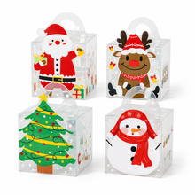 60PCS Transparent Christmas Cookie Gift Boxes with Handles – Santa, Reindeer, Tree & Snowman Treat Boxes, 13.9 × 9 × 9cm