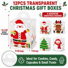 60PCS Transparent Christmas Cookie Gift Boxes with Handles – Santa, Reindeer, Tree & Snowman Treat Boxes, 13.9 × 9 × 9cm