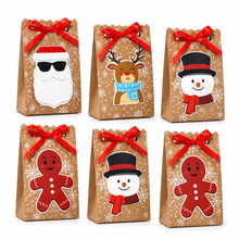 6PCS Christmas Gift Boxes with Ribbon – Kraft Cookie, Candy and Treat Packaging, 4 Festive Designs, 12 × 7 × 18cm