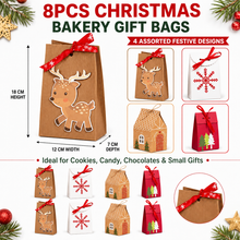 8PCS Christmas Cookie and Bakery Gift Bags with Ribbons – Assorted Holiday Treat Packaging, 12 × 7 × 18cm