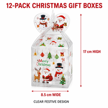 12-Pack Christmas Transparent Gift Boxes – Clear Bakery Boxes with Festive Holiday Design for Cookies, Cupcakes, Candy, Chocolates & Treats