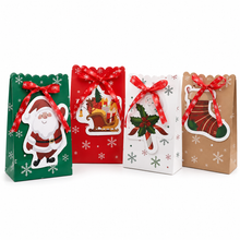 4PCS Christmas Cookie Bakery Gift Boxes with Ribbon – Festive Santa Treat Packaging, 18.5 × 12 × 7 cm
