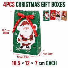 4PCS Christmas Cookie Bakery Gift Boxes with Ribbon – Festive Santa Treat Packaging, 18.5 × 12 × 7 cm
