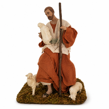 40cm Christmas Shepherd with Grazing Sheep Figurine – Religious Nativity Ornament, Holiday Home Decoration