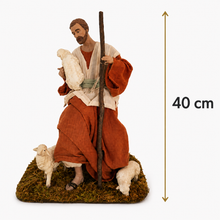 40cm Christmas Shepherd with Grazing Sheep Figurine – Religious Nativity Ornament, Holiday Home Decoration