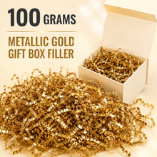 100 Grams / 50 Grams of Golden Crinkled Cut Paper Shreds for Filling Metallic Gift Boxes, Suitable for Gift Wrapping And Basket Filling for Occasions Like Mother'S Day, Easter, Thanksgiving, Valentine'S Day, Weddings, And Birthday Gift Box Stuffing