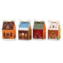 Gift For Her/Him 12/24pcs Christmas Gingerbread House Treat Boxes, 4pcs Assorted Designs House Gift Boxes with Jute String, Perfect for Christmas Party Favors, Gift Swap, Holiday Gift Giving, Classroom Treats