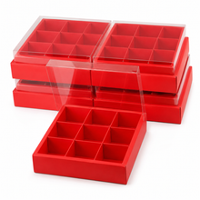 6PCS Red 9-Grid Food Gift Boxes with Clear Window – Premium Charcuterie, Dessert, Cookie, Candy & Catering Packaging Containers