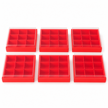 6PCS Red 9-Grid Food Gift Boxes with Clear Window – Premium Charcuterie, Dessert, Cookie, Candy & Catering Packaging Containers