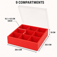 6PCS Red 9-Grid Food Gift Boxes with Clear Window – Premium Charcuterie, Dessert, Cookie, Candy & Catering Packaging Containers