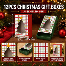 Gift for Her/Him 12/24pcs Christmas Gift Boxes with Christmas Tree Clear Window, Red Green Plaid Slide Drawer Holiday Packaging Boxes, Xmas Decorative Present Boxes for Holiday Party Favors & Gift Giving