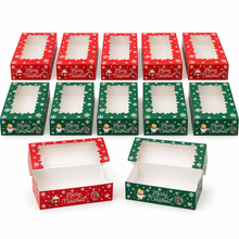 12PCS Christmas Window Bakery Boxes – Red & Green Cake, Cookie and Treat Gift Boxes, 30 × 14 × 6.5cm