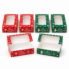 6PCS Christmas Window Bakery Boxes – Red & Green Rectangular Cake and Cookie Boxes, 30 × 14 × 6.5cm