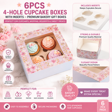 6PCS 4-Hole Cupcake Boxes with Inserts – Premium Bakery Gift Boxes for Cupcakes, Muffins, Desserts & Sweet Treats | Secure Cupcake Packaging